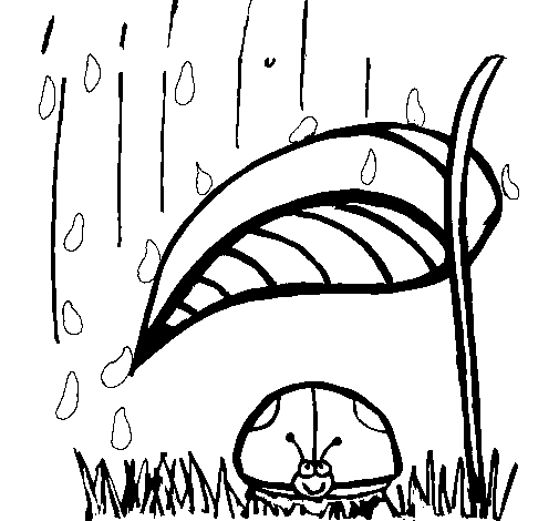 Desenho de Joaninha protegida da chuva para Colorir