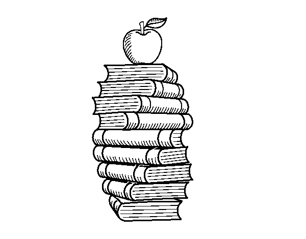 Desenho de Livros e maçã para Colorir