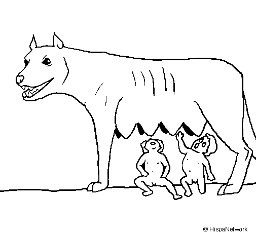 Desenho de Loba com Rómulo e Remo para Colorir
