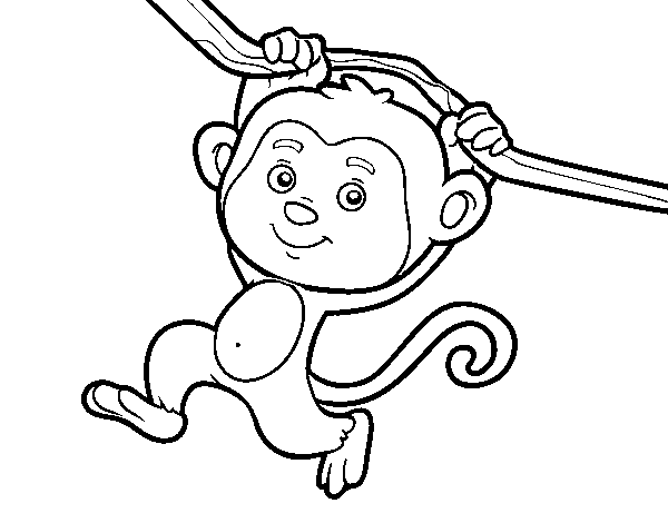 Desenho de Macaco pendurado em um galho para Colorir