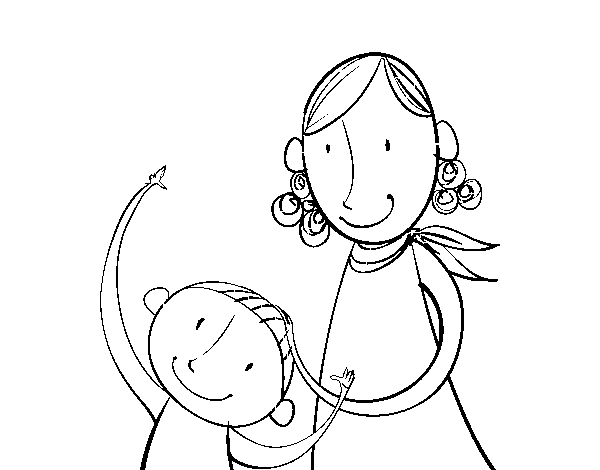 Desenho de Mãe acariciando a criança para Colorir