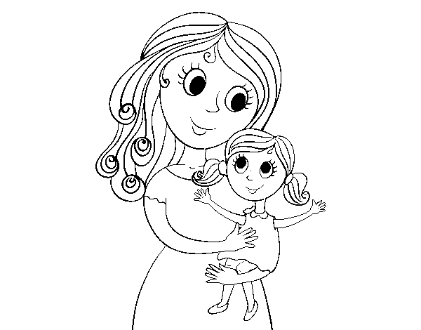 Desenho de Mãe com sua filha para Colorir