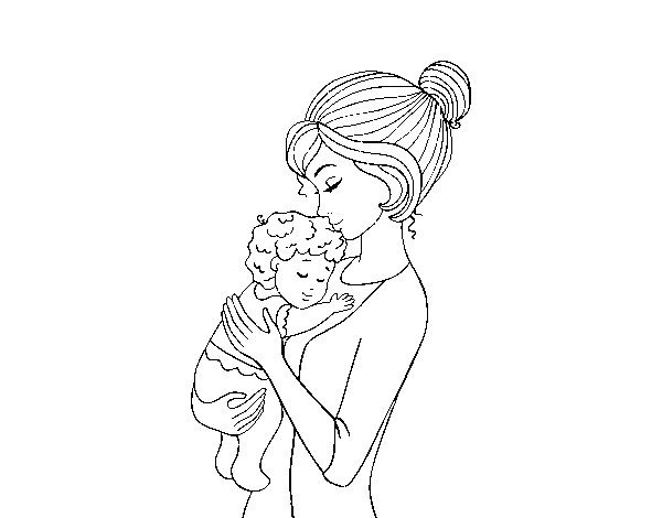 Desenho de Mãe levando o bebê para Colorir