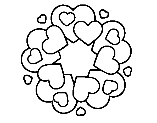 Desenho de Mandala com corações para Colorir