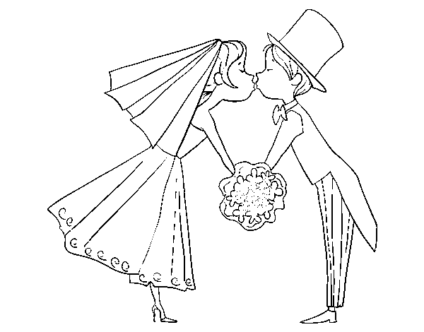 Desenho de Marido e mulher se beijando para Colorir