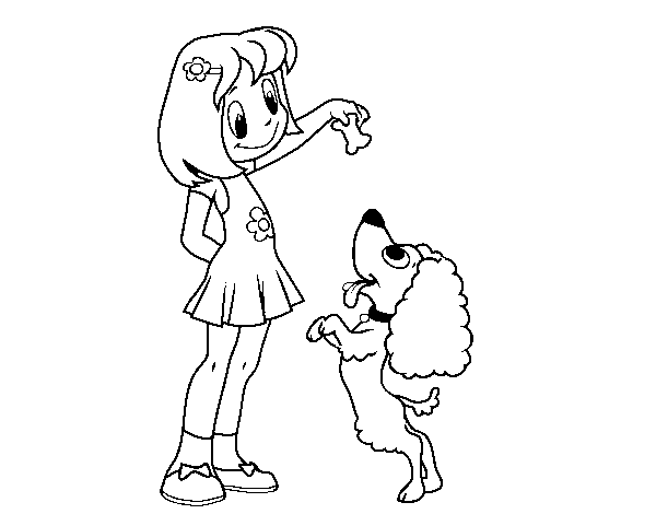 Desenho de Menina com cachorro para Colorir