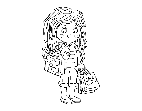 Desenho de Menina com compras do verão  para Colorir