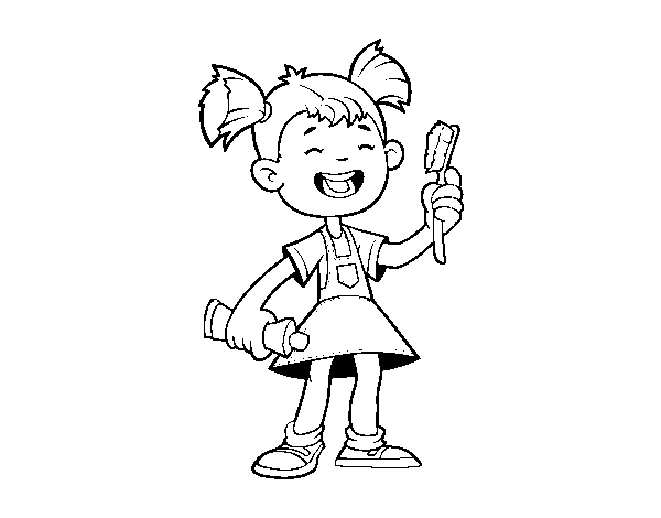 Desenho de Menina com escova de dentes para Colorir