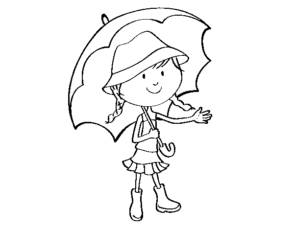 Desenho de Menina com guarda-chuva para Colorir