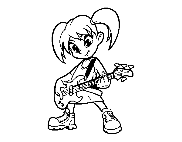Desenho de Menina com guitarra elétrica para Colorir