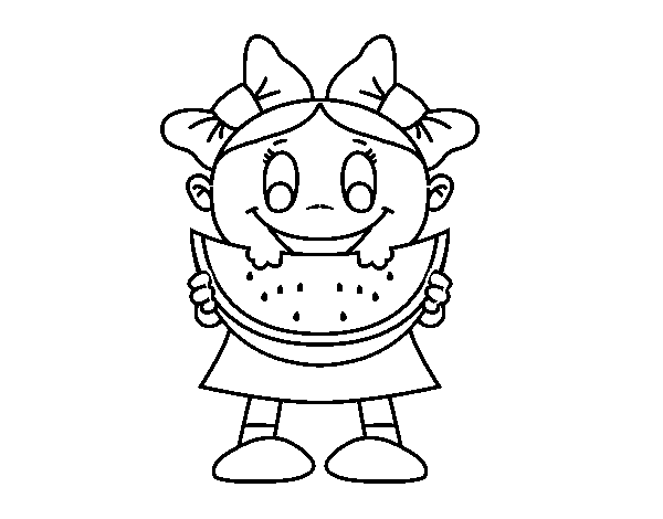 Desenho de Menina com melancia para Colorir