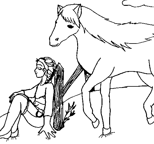 Desenho de Menina e cavalo para Colorir