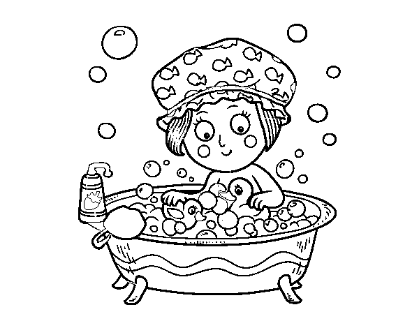 Desenho de Menina toma um banho para Colorir