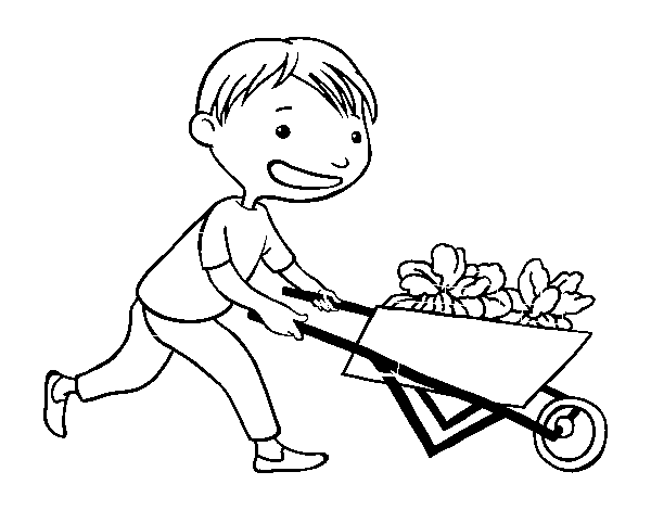Desenho de Menino con carroça para Colorir