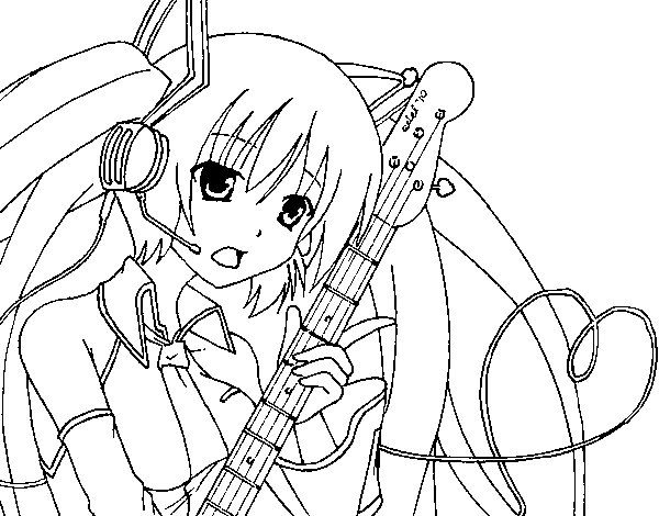 Desenho de Miku com guitarra para Colorir