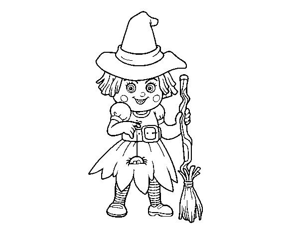 Desenho de Mini bruja de Halloween  para Colorir