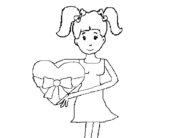 Desenho de Moça coração para Colorir