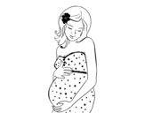 Desenho de Mulher gravida feliz para colorear