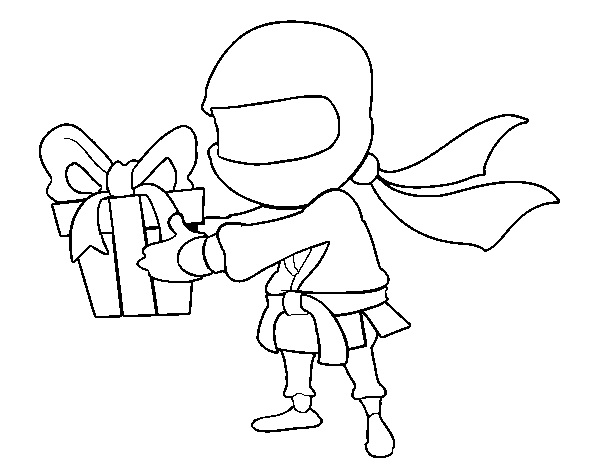 Desenho de Ninja com um presente para Colorir
