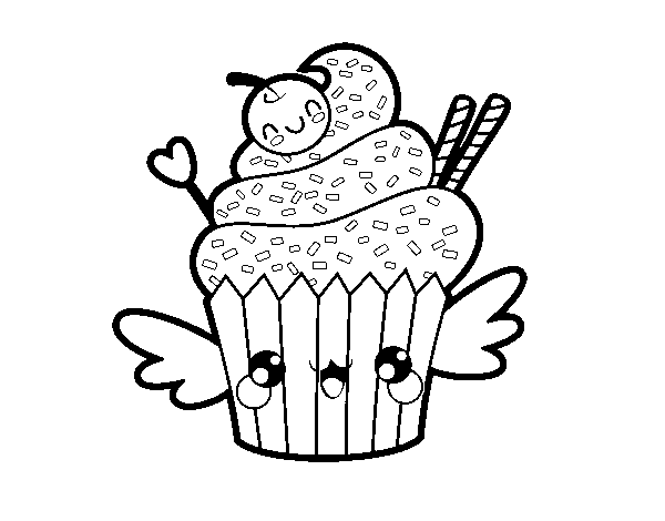 Desenho de O Cupcake kawaii para Colorir