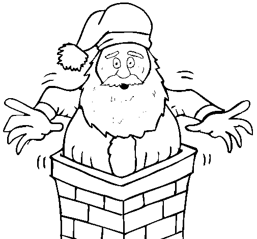 Desenho de Pai Natal no chaminé para Colorir
