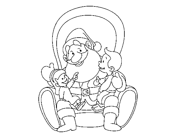 Desenho de Papai Noel com crianças para Colorir