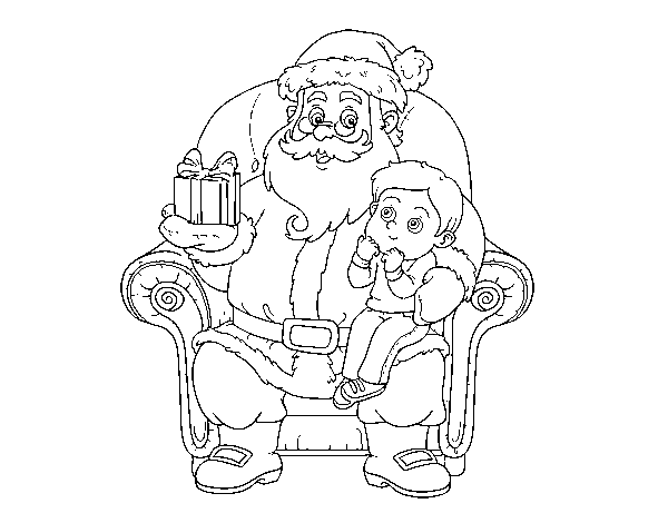 Desenho de Papai Noel e da criança do Natal para Colorir