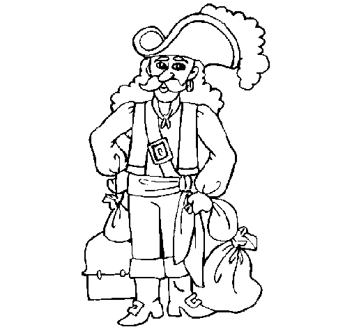Desenho de Pirata com sacos de ouro para Colorir
