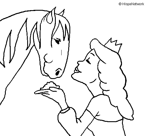 Desenho de Princesa e cavalo para Colorir