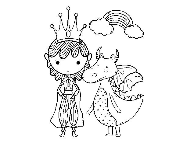 Desenho de Príncipe e dragão para Colorir