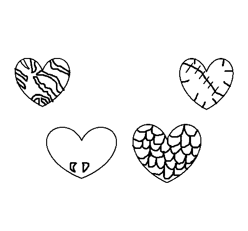 Desenho de Quatro corações para Colorir