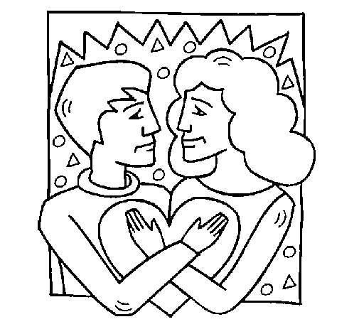 Desenho de Rapaz e rapariga apaixonados para Colorir