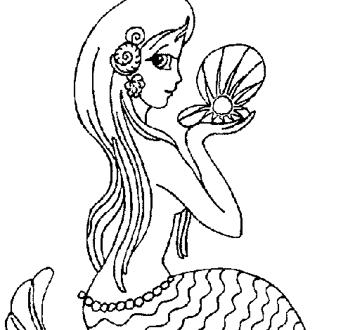 Desenho de Sereia e pérola para Colorir
