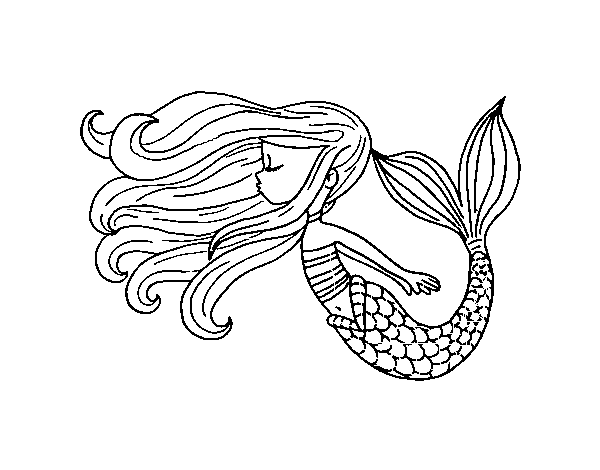 Desenho de Sereia flutuante para Colorir