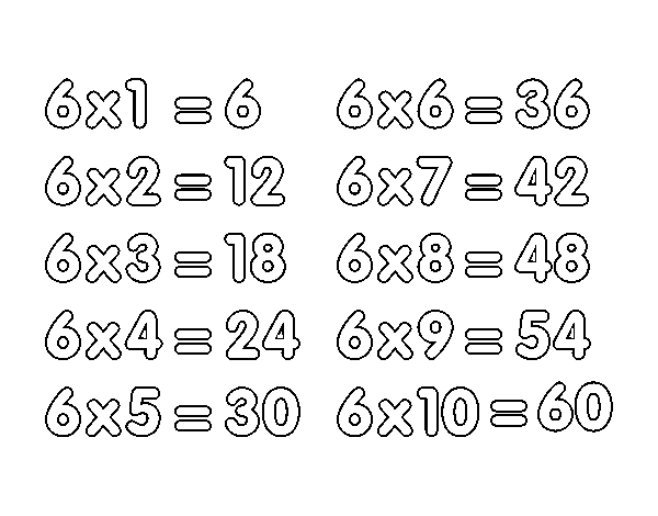 Desenho de Tabuada de Multiplicação do 6 para Colorir