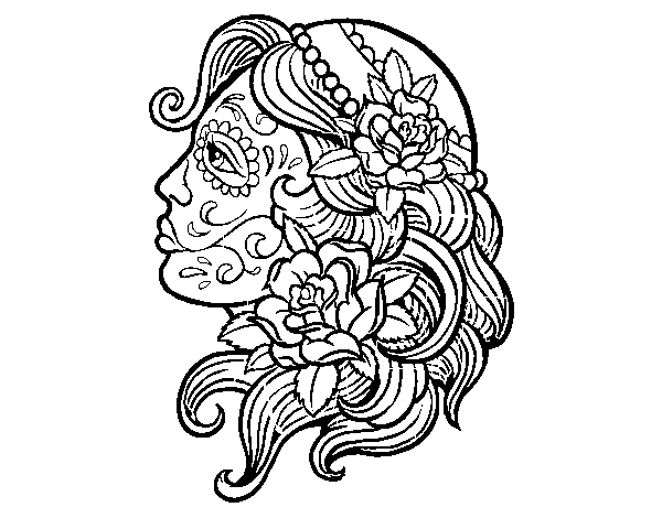 Desenho de Tatuagem de Catrina para Colorir