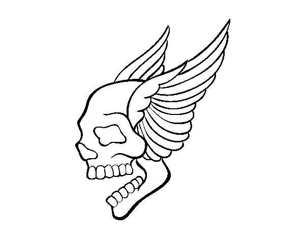 Desenho de Tatuagem de caveira com asas para Colorir