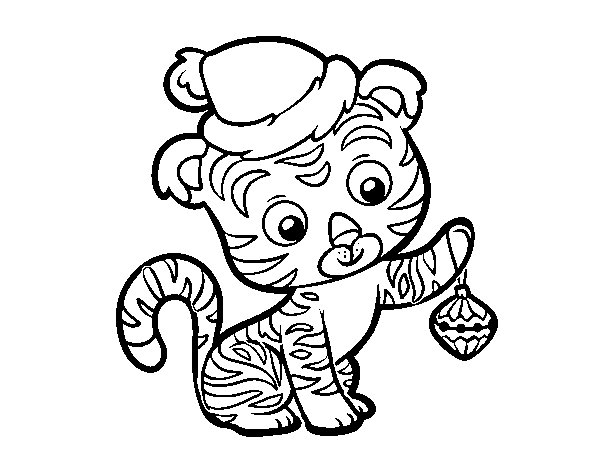 Desenho de Tigre de Natal para Colorir