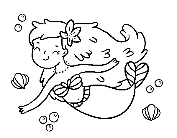 Desenho de Uma sereia feliz para Colorir