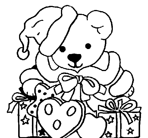 Desenho de Ursinho com gorro natalício para Colorir