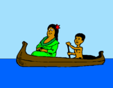 Desenho Mãe e filho em canoa pintado por matheus h