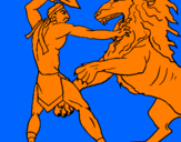 Desenho Gladiador contra leão pintado por gerson