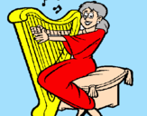 Desenho Mulher a tocar harpa pintado por debora