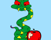 Desenho Serpente e maçã pintado por mini