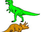 Desenho Tricerátopo e tiranossauro rex pintado por ç9