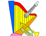 Desenho Harpa, flauta e trompeta pintado por sofia