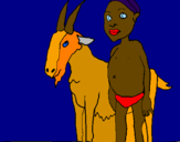 Desenho Cabra e criança africana pintado por BEATRIZ