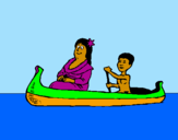 Desenho Mãe e filho em canoa pintado por gabriel afonso
