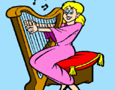 Desenho Mulher a tocar harpa pintado por Jessica XD