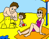 Desenho Família férias pintado por praia